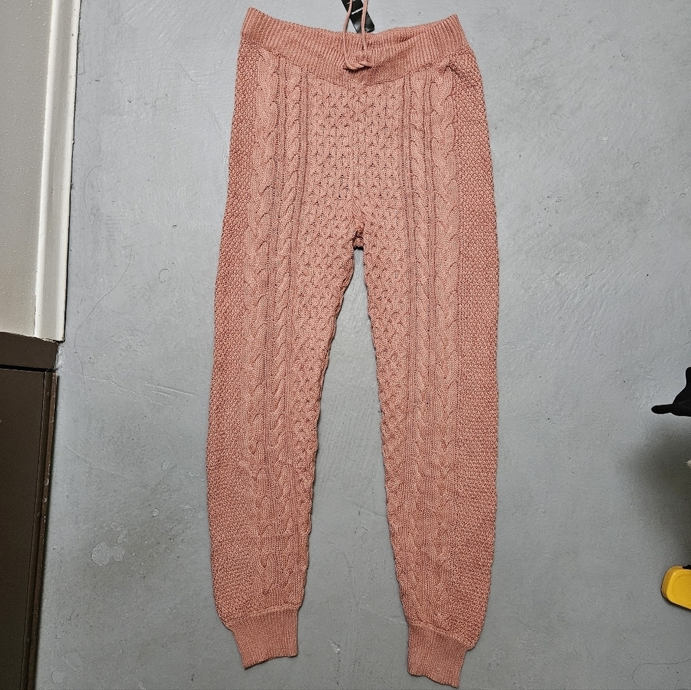 Bebe Sz M Cable Knit Cozy Coral Cable Knit Lounge Stretchy Joggers Pants Nwt